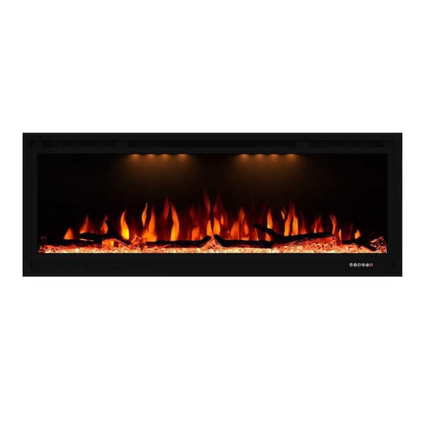Boyel Living Black 44 in. 400 sq. ft. Recessed and Wall Mounted Electric Fireplace with Remote Control and Multi-Color Flame