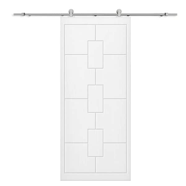 CALHOME 30 in. x 96 in. White Painted Composite MDF Paneled Interior Sliding Barn Door with Hardware Kit