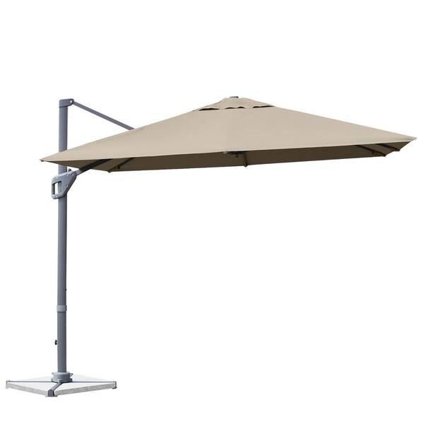Costway 10x10 ft Aluminum Cantilever 360° Rotation Tilt Patio Umbrella in Brown