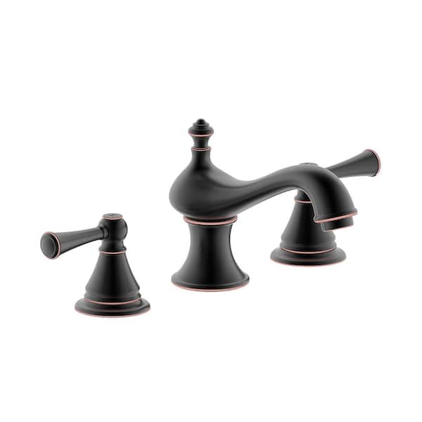 UPIKER Classical 8 in. Widespread Double-Handle High-Arc Bathroom Faucet with Pop-Up Drain in Matte Black