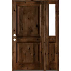 56 in. x 80 in. knotty alder Right-Hand/Inswing Clear Glass Provincial Stain Square Top Wood Prehung Front Door w/RHSL