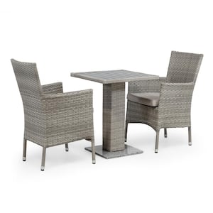 Pecos Gray 3-Piece Metal Square Outdoor Bistro Set With Gray Cushions