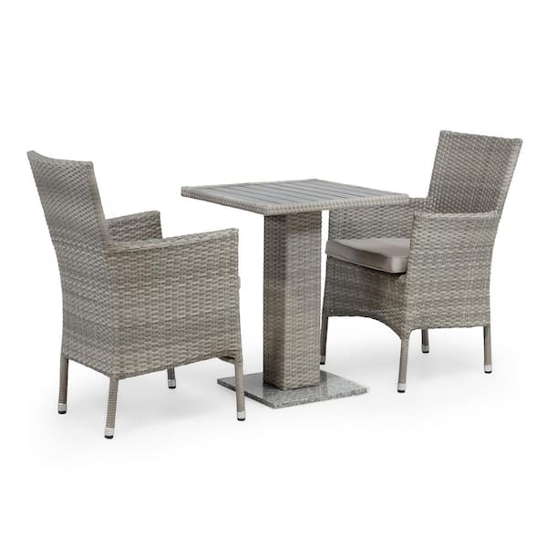 MUSE & LOUNGE Pecos Gray 3-Piece Metal Square Outdoor Bistro Set With Gray Cushions