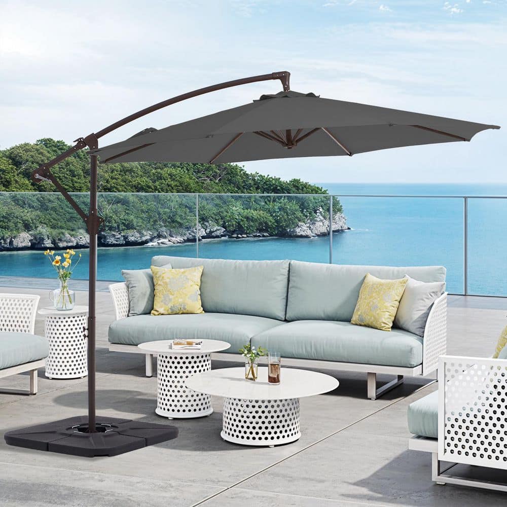 gray offset patio umbrella Summit Living 12 x 9 Large Deck Cantilever Out summitlivin Enhance your outdoor experience with the 120 in 10ft Round Patio Offset Hanging
