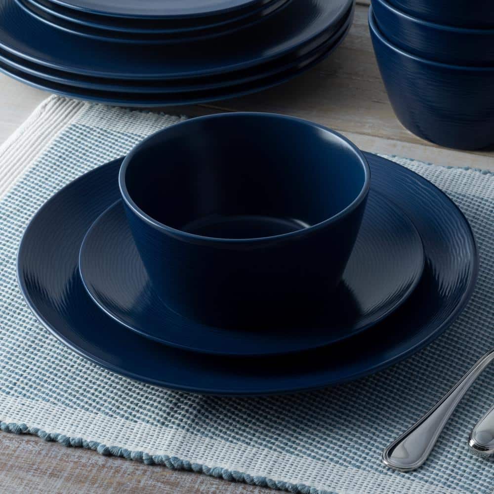 Navy Porcelain Textured Accent Dinner Plates, Set of 4