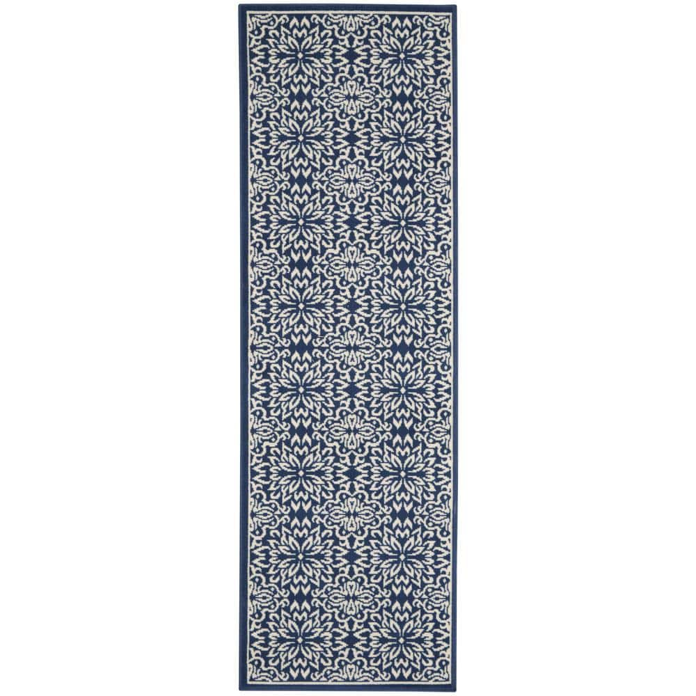 Nourison Jubilant Navy/Ivory 2 ft. x 7 ft. Floral Transitional Kitchen  Runner Area Rug 777270 - The Home Depot