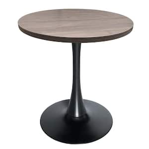 Bristol Modern 27 in. Round Dining Table with MDF Wood Tabletop in Black Iron Pedestal Base (Dark Walnut)