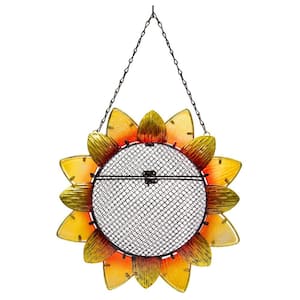 Yellow and Black Metal and Glass Sunflower Shaped Hanging Wild Bird Seed Feeder