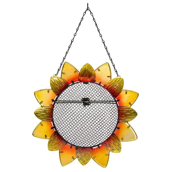 Yellow and Black Metal and Glass Sunflower Shaped Hanging Wild Bird Seed Feeder