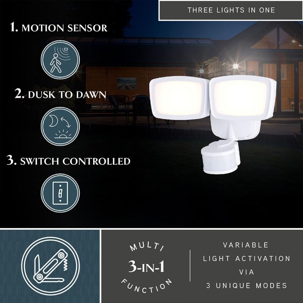 White Dual Head LED Outdoor Security Flood Light with Motion Sensor