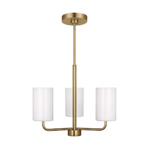 Rhett 3-Light Satin Bronze Modern Small Chandelier with Clear/White Glass Shades, No Bulbs Included
