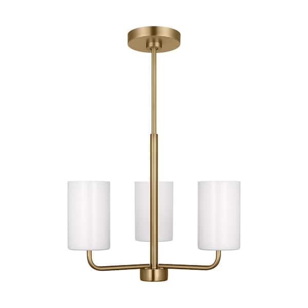 Generation Lighting Rhett 3-Light Satin Bronze Modern Small Chandelier with Clear/White Glass Shades, No Bulbs Included