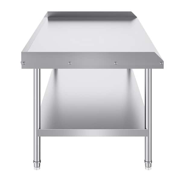 Stainless Steel Work Table, 30 x 60 x 26 In. Commercial Kitchen Prep Table, 3-Sided Backsplash, with Adjustable Height