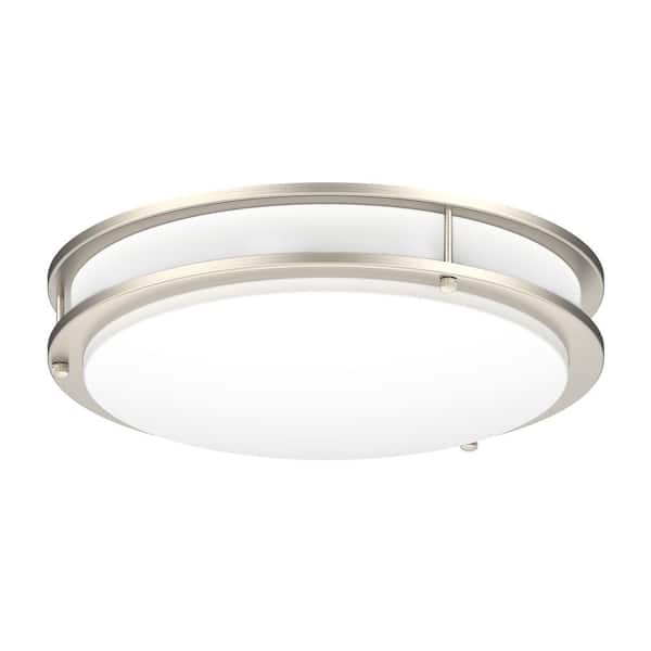 14 in. Modern Brushed Nickel Double Ring LED Flush Mount Ceiling Light Fixture For Kitchen Bedroom 4000K