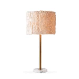 27 in. H Maudestine Luxury Marble Bedside Brass Table Lamp with Faux Fur Shade
