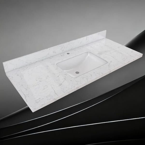 54 in. W x 22 in. D Engineered Stone White Rectangular Single Sink Vanity Top in Carrara White With 4 in. H Backsplash