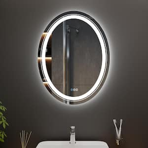 24 in. W x 32 in. H Oval Frameless Anti-Fog Wall Mount Bathroom Vanity Mirror in Silver