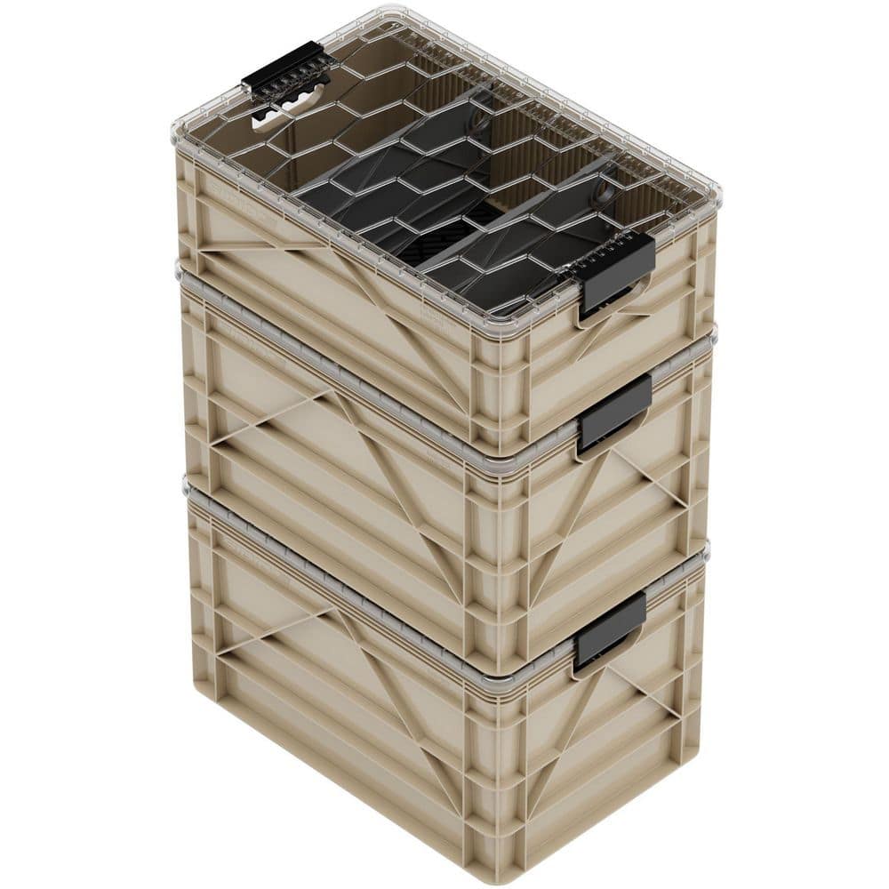 Crate Pro Pack 2 Full-Size & 1 Half-Size Heavy Duty Stackable Storage Bins with Lids, Dividers and Mats Tan price history on PriceWatchPro