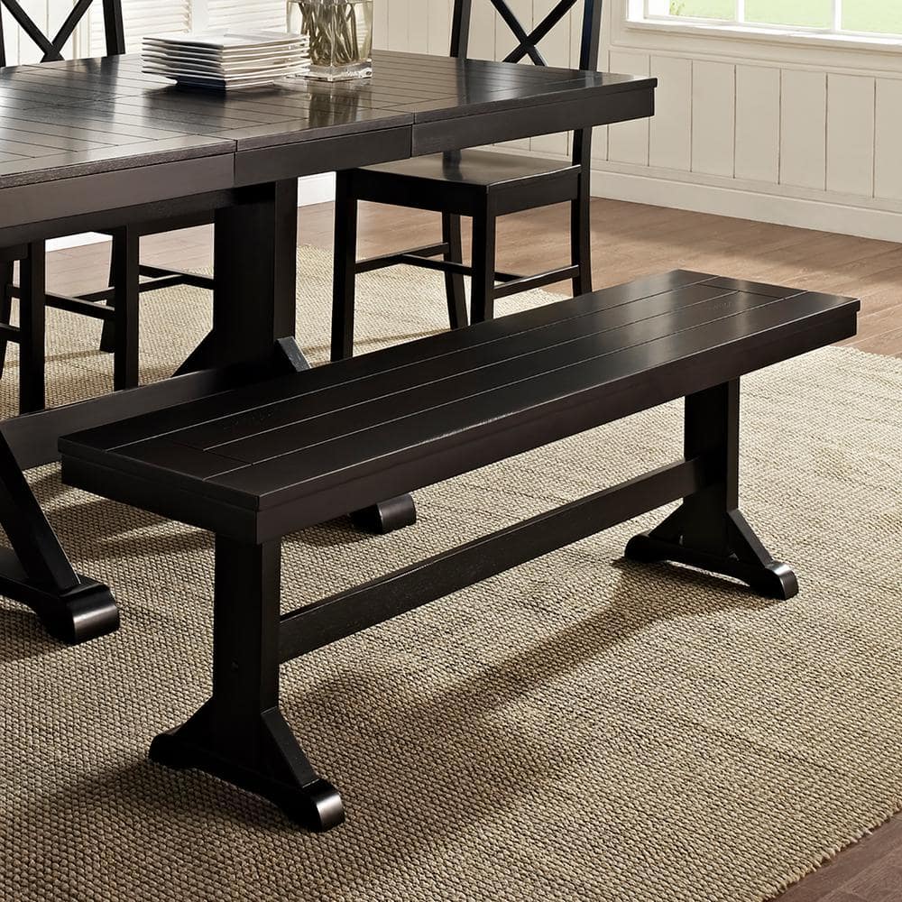 Antique Black 60" Solid Wood Veneer Rustic Dining Bench