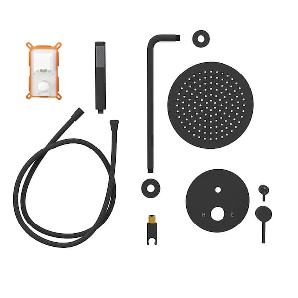 Unbranded 2-Spray Patterns with 2.5 GPM 10 in. Wall Mount Dual Shower Heads and Handhold Shower with Valve in Black