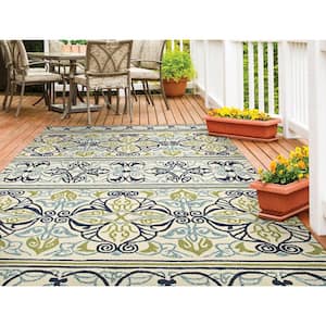 Covington Pegasus Ivory-Navy-Lime 4 ft. x 6 ft. Indoor/Outdoor Area Rug