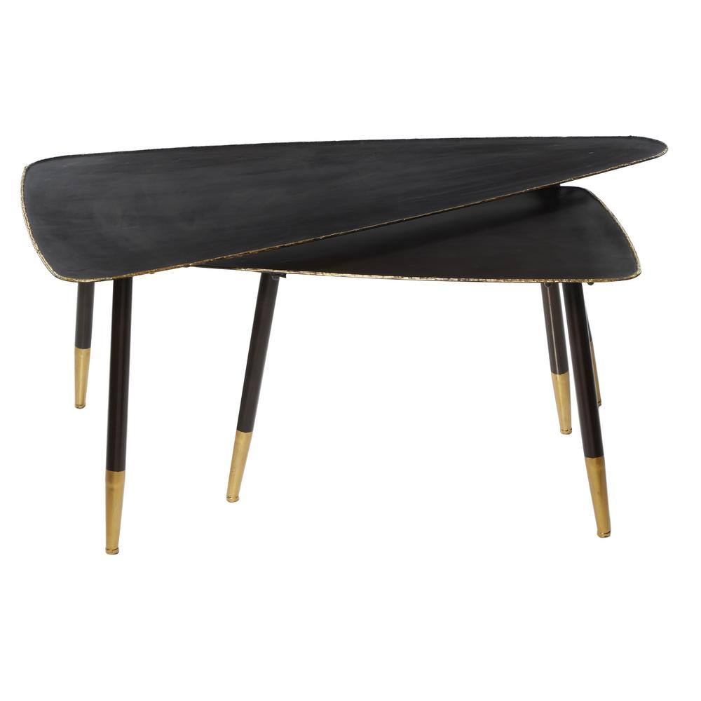 Black and Gold Triangular Metal Accent Table Set