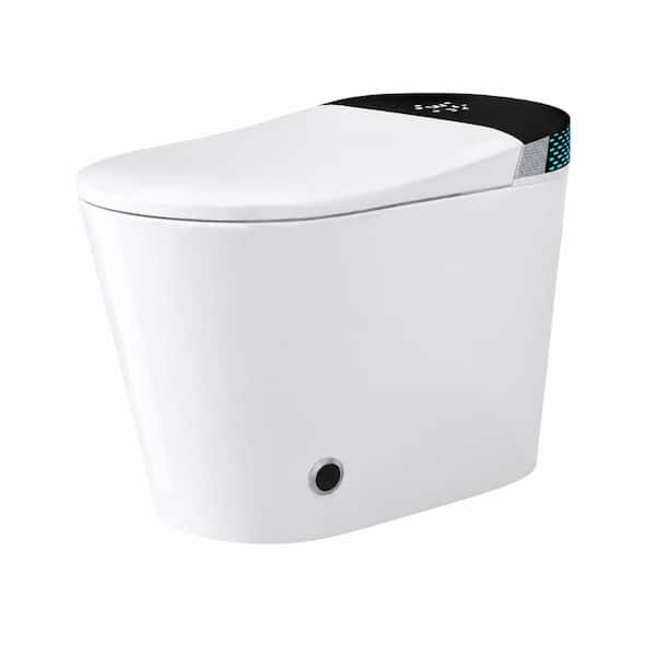 Elongated Smart Bidet Toilet 1.28 GPF in Gloss White and Black with Auto Flush,Heated Seat,Soft Close