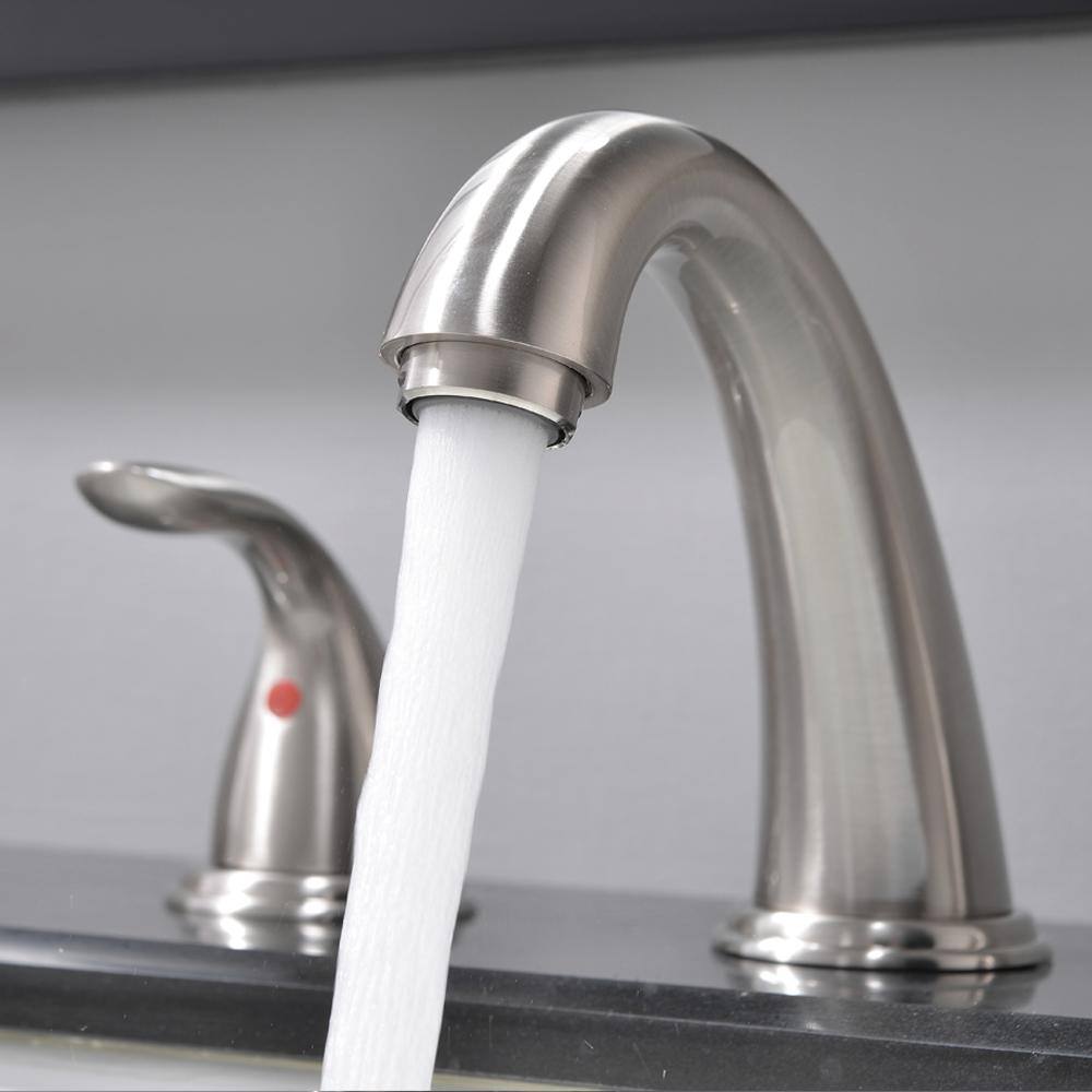 Brushed Nickel 8-Inch Widespread Bathroom Faucet with Lever Handles