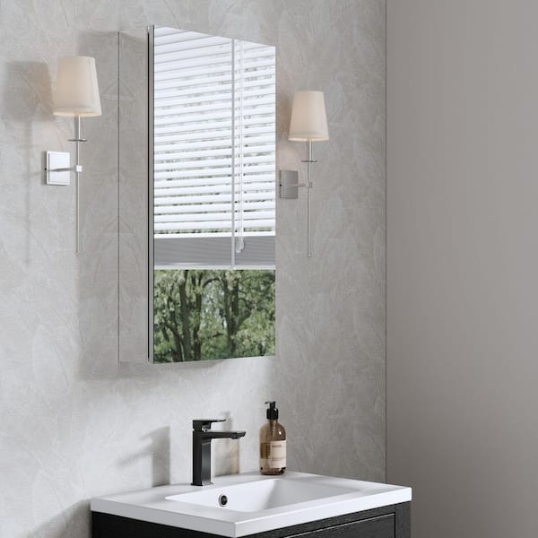 ROSA 16.01 in. W x 30 in. H Rectangular Aluminum Tri-View Medicine Cabinet with Mirror, Adjustable Shelves, Right Open