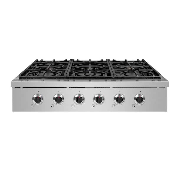 NXR Entree 36 in. Professional Style Liquid Propane Cooktop with 6-Burners in Stainless Steel and Black
