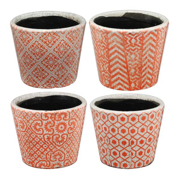 A & B Home Small Orange, White Terracotta Planters (Set of 4)