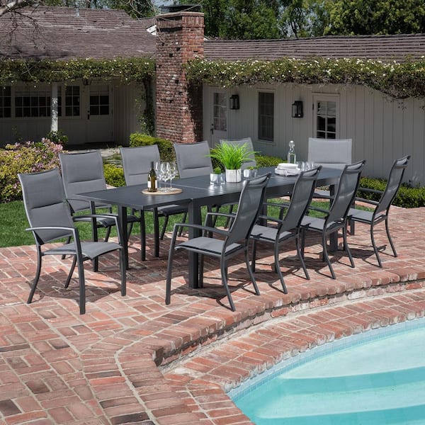 Naples 11-Piece Aluminum Outdoor Dining Set with 10 Sling Chairs and a 40 in. x 118 in. Expandable Dining Table