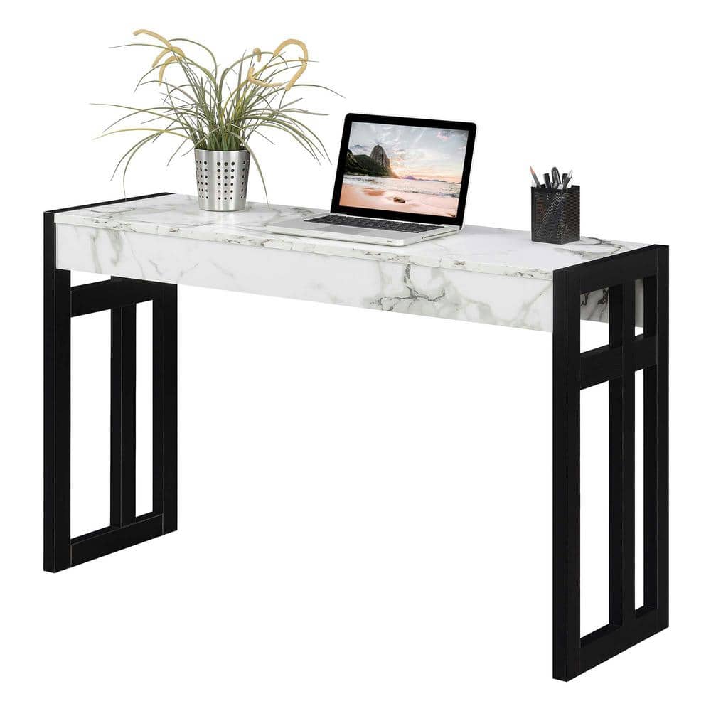 Monterey 50'' White Faux Marble & Black Wood Versatile Console Table