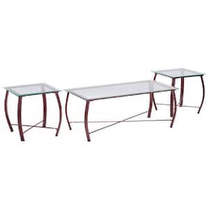 Beveled 3-Piece 47 in. Copper/Clear Large Rectangle Glass Coffee Table Set