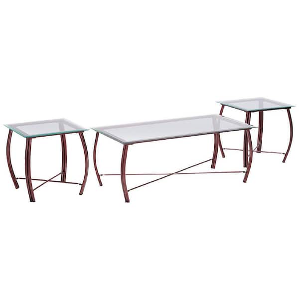 Kings Brand Furniture Beveled 3-Piece 47 in. Copper/Clear Large Rectangle Glass Coffee Table Set