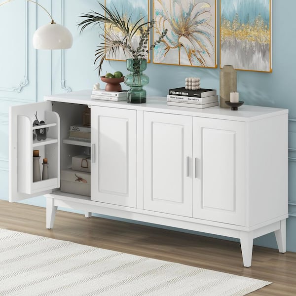 CHRISTOPHER KNIGHT HOME White Wood 60 in. 4-Door Sideboard with Door Shelf, Two Storage Cabinets, Adjustable Shelves