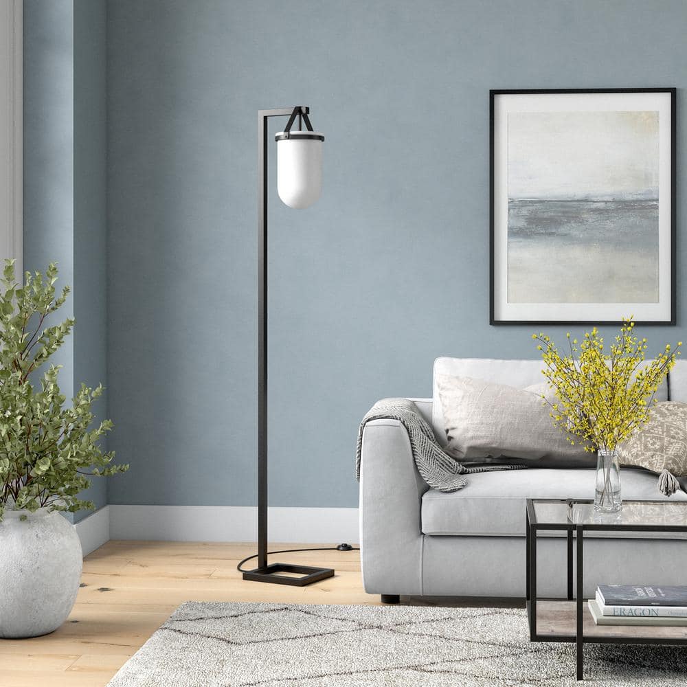 Shiloh Modern Arc Floor Lamp with White Milk Glass Shade