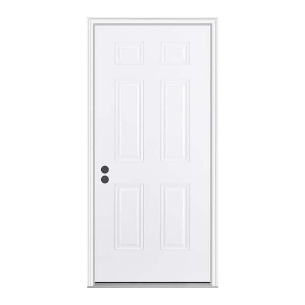 JELD-WEN 32 in. x 80 in. 6-Panel Primed White Fiberglass Prehung Front Door with Brickmould