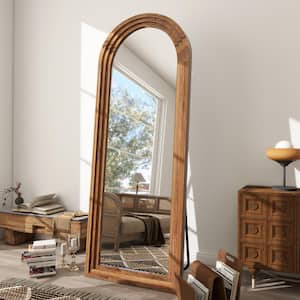 71 in. H x 30 in. W Arched Classic Brown Wood Framed Oversized Full Length Mirror Floor Mirror