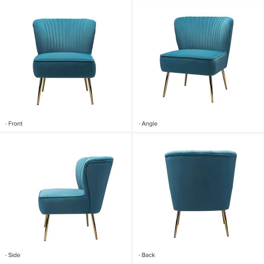 Elegant Blue Velvet Accent Chair Set with Gold Legs