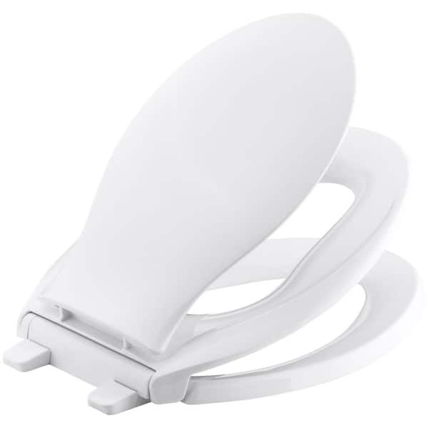 KOHLER Transitions Quiet-Close Elongated Closed Front Toilet Seat with Grip-Tight Bumpers in White