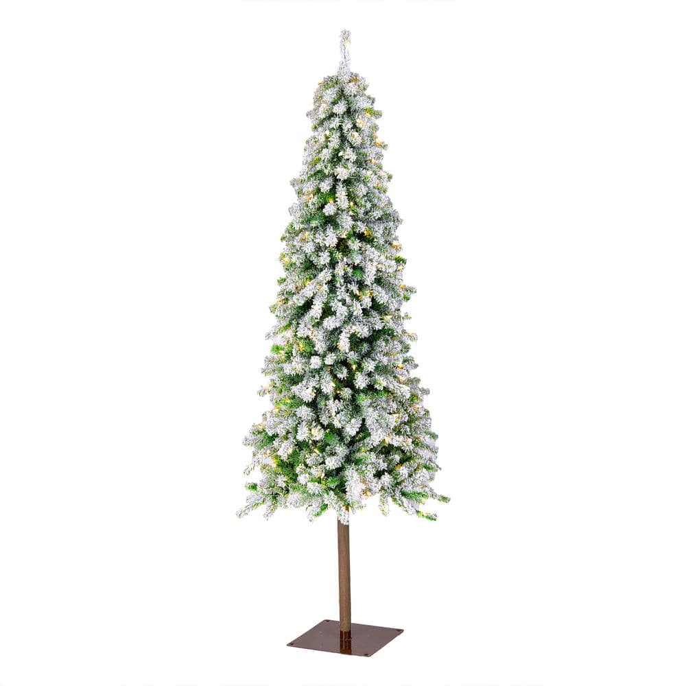 6.5 ft. Snowy Grand Alpine Pencil Slim Artificial Christmas Tree with Clear