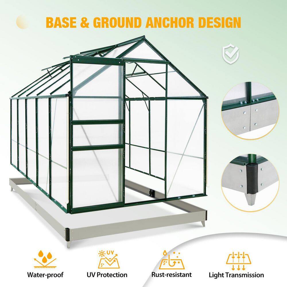 Green 6' x 10' Polycarbonate and Aluminum Walk-In Greenhouse
