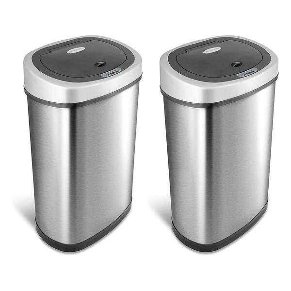 NINESTARS 13.2 Gal. Stainless Steel Motion Sensor Garbage Trash Can (2-Pack)