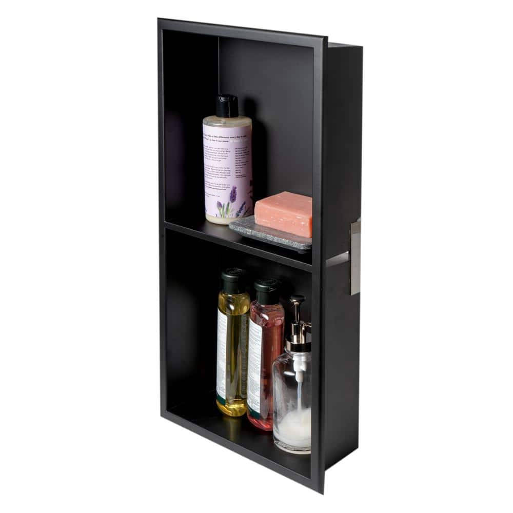 Black Matte Stainless Steel Double Shelf Shower Niche