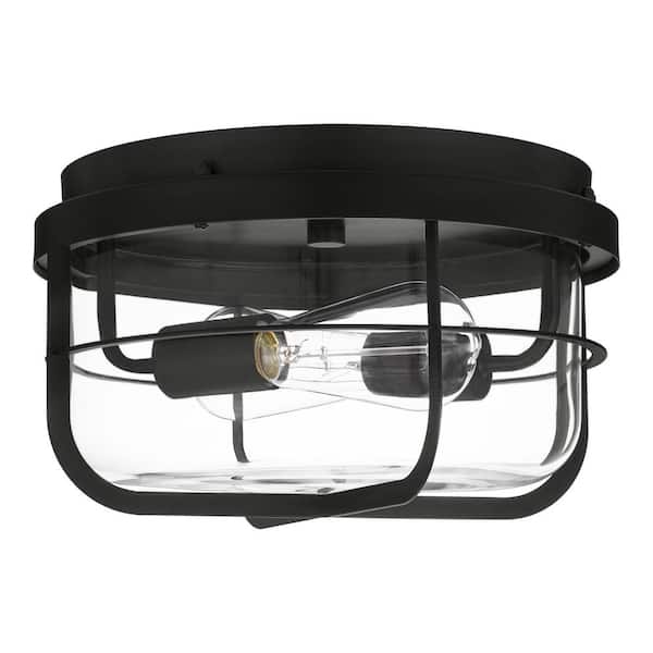 Hampton Bay Rosedale 2-Light Matte Black Outdoor Ceiling Light Flush Mount Light