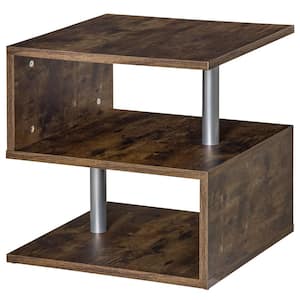 19 in. Natural Square Wooden End Table with 3-Shelves and S-Shaped Design