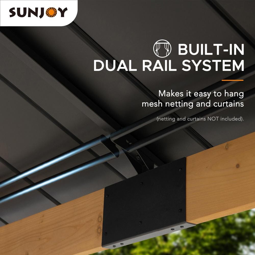 Sunjoy 11 ft. Black Steel Roof Cedar Wood Frame Gazebo