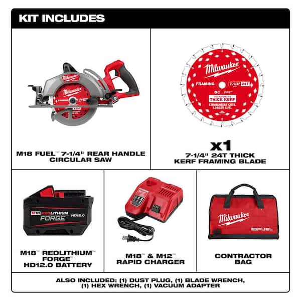 M18 FUEL 18V Lithium-Ion Cordless 7-1/4 in. Rear Handle Circular Saw Kit with FORGE 12.0 Ah Battery and Rapid Charger