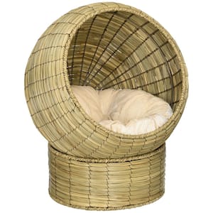 20 in. Dia x 23.5 in. H Small Yellow Cat Basket Bed with Soft Cushion and Cat Egg Chair Shape, Elevated Cat House